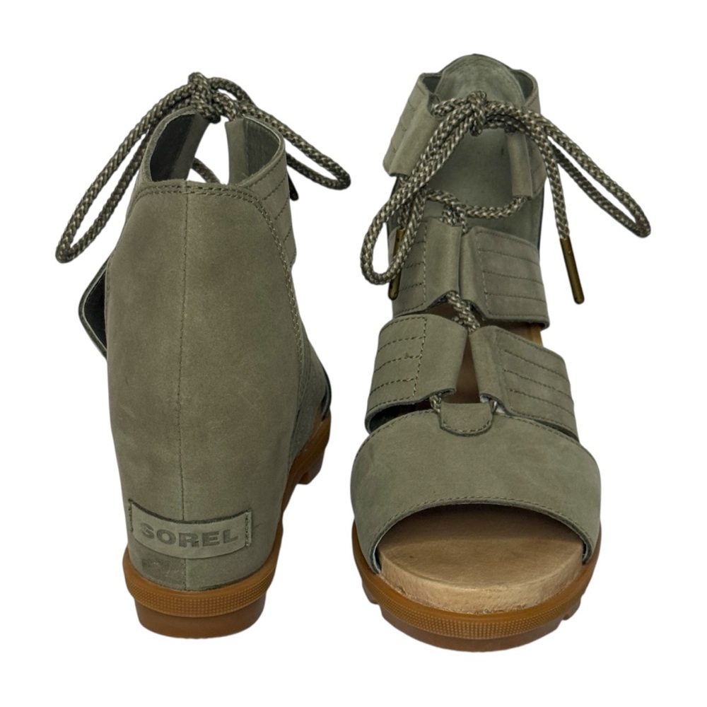 SOREL JOANIE II Lace-Up Wedge‎ Sandals Sage Green Size 9 - Picture 5 of 11